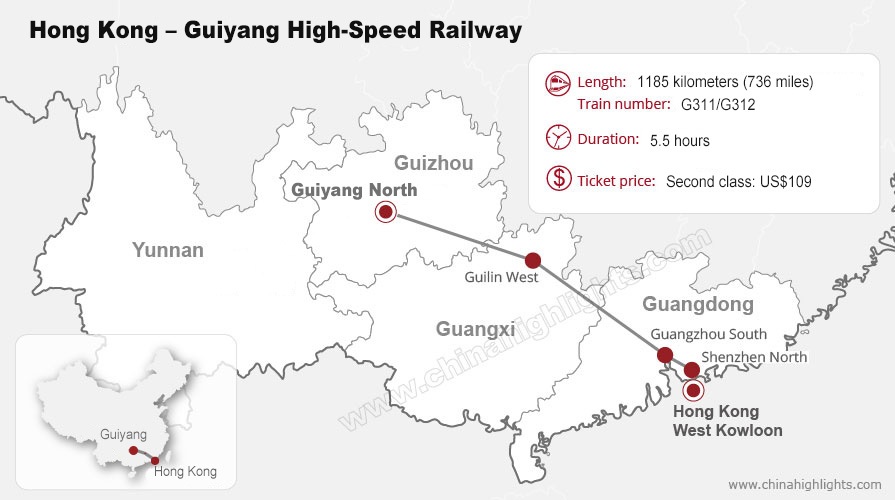 Hong Kong – Guiyang high-speed railway map